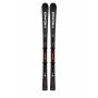 Head Supershape e-Rally 2024 carving ski's vooraanzicht – volledig beeld van beide zwarte ski's met rode en witte grafische opdruk, '#RALLY' tekst en Head PRD 12 GW bindingen zichtbaar, gefotografeerd op witte achtergrond